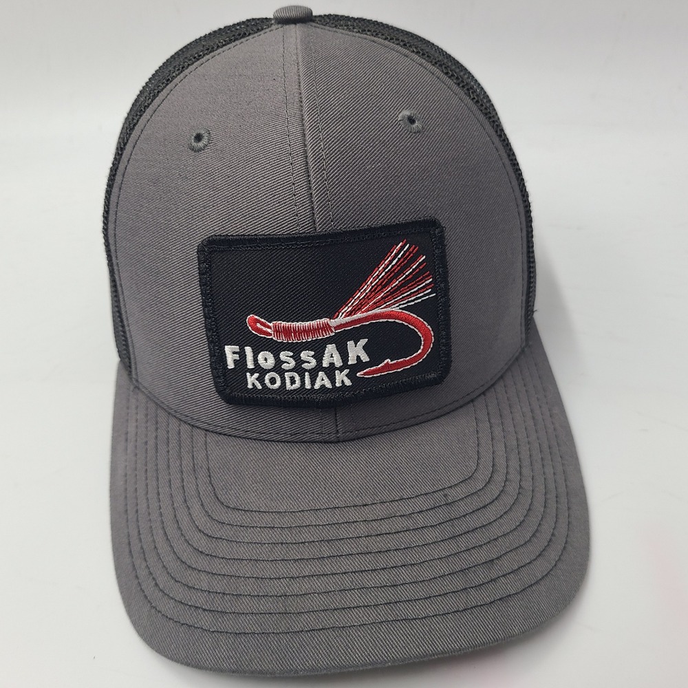 Kodiak Alaska Hat Snapback Trucker Mesh Gray Black Floss Fly Fishing Patch Men